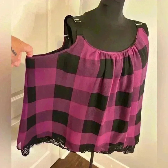 Lane Bryant Women’s Plus 28‎ Buffalo Checked Lace Trim Cami Tank Shell Top - Picture 4 of 9